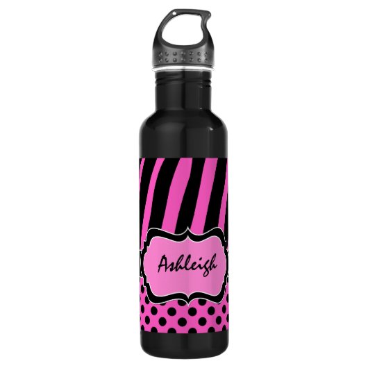 Rosa, schwarze, weiße Zebrastreifen Edelstahlflasche (Vorderseite)