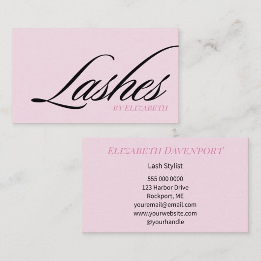 Rosa-schwarze Wimpern mit Script-Schrift Visitenkarte (Vorne/Hinten)