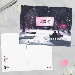 Rosa schwarze Winter Szene Date Night Valentinstag Postkarte