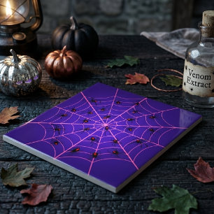 Rosa Schwarze Witwenspinnen-Netz-Kunst Halloween-M Fliese
