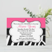 Rosa schwarze Zebra-Druck-Einladung Einladung (Stehend Vorderseite)