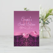 Rosa/schwarze Zebra Print & Bow Birthday Einladung (Stehend Vorderseite)