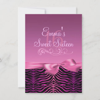 Rosa/schwarze Zebra Print & Bow Birthday Einladung