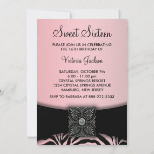 Rosa Schwarze Zebra Sweet Sixteen Party Einladung