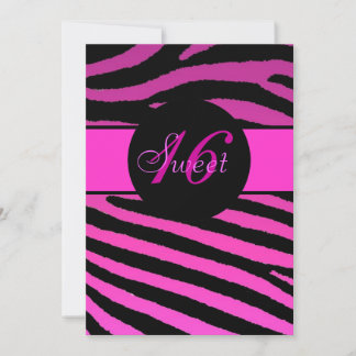 Rosa schwarze Zebrastreifen süß 16 Geburtstag lädt Einladung