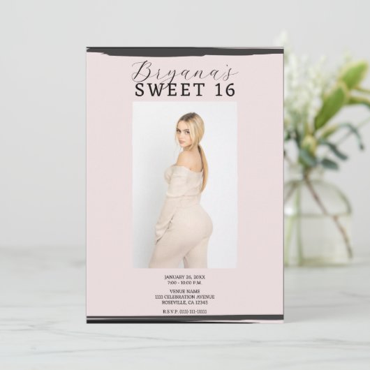 Rosa & Schwarzer Bilderrahmen Trendig Modern Sweet Einladung (Stehend Vorderseite)