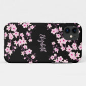 Rosa Schwarzer Blumenkrebs Monogramm Case-Mate iPhone Hülle (Rückseite (Horizontal))