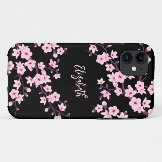 Rosa Schwarzer Blumenkrebs Monogramm Case-Mate iPhone Hülle (Rückseite (Horizontal))