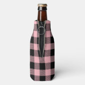 Rosa Schwarzer Buffalo-Karo Kariert 1I Monogramm Flaschenkühler (Flasche Rückseite)