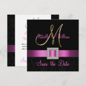 Rosa schwarzer Damaskus-Golden Initial Save the Da Date (Vorne/Hinten)