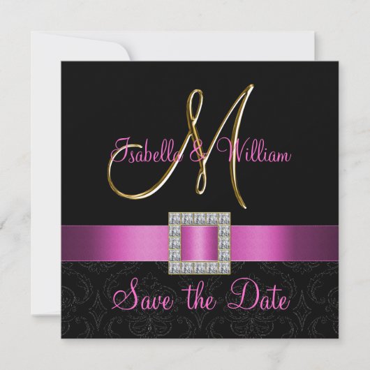 Rosa schwarzer Damaskus-Golden Initial Save the Da Date (Vorderseite)
