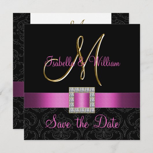 Rosa schwarzer Damaskus-Golden Initial Save the Da Save The Date (Vorne/Hinten)