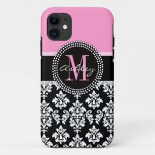 ROSA, SCHWARZER DAMAST, DEIN MONOGRAMM, DEIN NAME Case-Mate iPhone HÜLLE