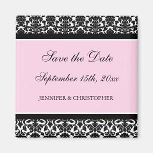 Rosa schwarzer Damast-Save the Date Magnet