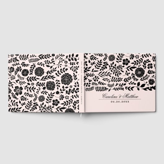 Rosa | Schwarzer Florenhals Gästebuch (Voll)