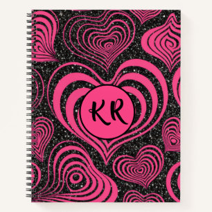 Rosa schwarzer Glamour abstrakter Herz-Monogramm-I Notizblock