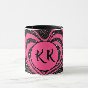 Rosa schwarzer Glamour abstrakter Herzmonogramm An Tasse