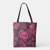 Rosa schwarzer Glamour abstraktes Herz Monogramm A Tasche (Rückseite)