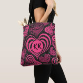 Rosa schwarzer Glamour abstraktes Herz Monogramm A Tasche (Von Nahem)