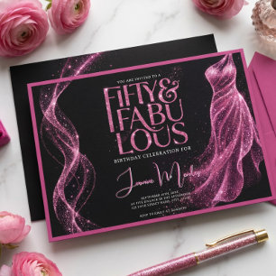 Rosa schwarzer Glitter 50 & Fabelhaft Eleganter Ge Einladung