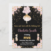 Rosa Schwarzer Glitzer Ballerina Geburtstag Einlad Einladung (Vorderseite)