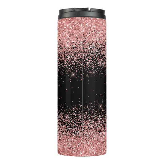 Rosa Schwarzer Glitzer Eleganter Skriptname Monogr Thermosbecher (Rückseite)