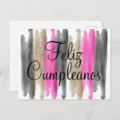Rosa Schwarzer Glitzer Feliz Cumpleanos Postkarte (Vorne/Hinten)