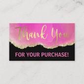 Rosa Schwarzer Glitzer Gold Agate Foil Danke Visitenkarte (Vorderseite)