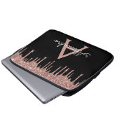 Rosa Schwarzer Glitzer-Monogramm Laptopschutzhülle (Vorne Knopf)