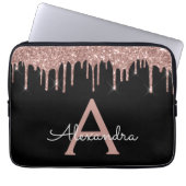 Rosa Schwarzer Glitzer-Monogramm Laptopschutzhülle (Vorderseite)
