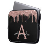 Rosa Schwarzer Glitzer-Monogramm Laptopschutzhülle (Vorderseite Links)