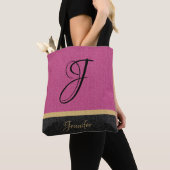 Rosa Schwarzer Glitzer Name Monogram Personalisier Tasche (Von Nahem)