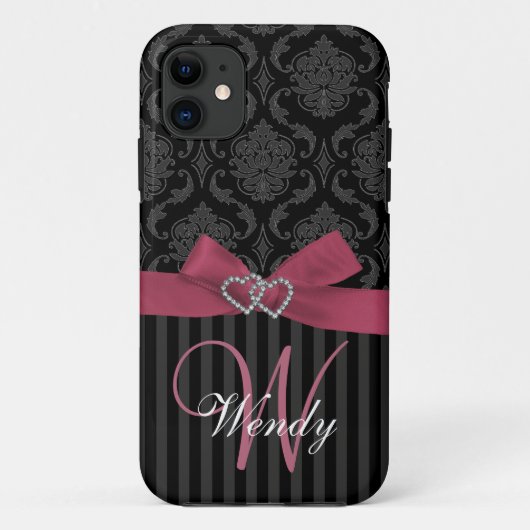 Rosa schwarzer grauer Damast Stripes iPhone 5 Case-Mate iPhone Hülle (Rückseite)