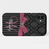 Rosa schwarzer grauer Damast Stripes iPhone 5 Case-Mate iPhone Hülle (Rückseite (Horizontal))