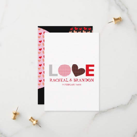 Rosa Schwarzer Herzbrief Liebe SAVE die Daten The Date (Vorderseite/Rückseite Beispiel)