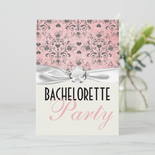 Rosa Schwarzer Herzklopfen Junggeselinnen-Abschied Einladung (Stehend Vorderseite)
