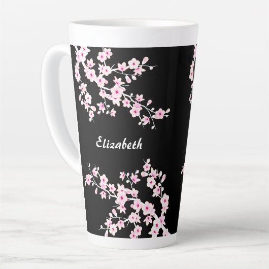Rosa Schwarzer Kirschblossom Monogramm Milchtasse (Linke Ecke)