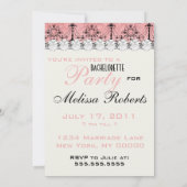 rosa schwarzer Kronleuchter Damast Junggeselinnen- Einladung (Rückseite)