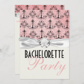 rosa schwarzer Kronleuchter Damast Junggeselinnen- Einladung (Vorne/Hinten)