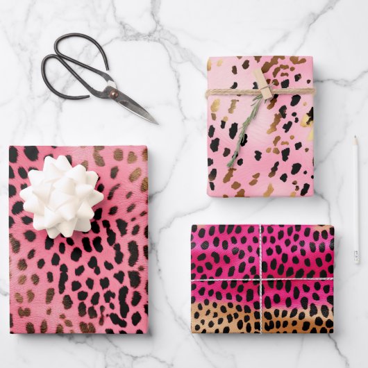Rosa schwarzer Leopard Abstrakt Geschenkpapier Set (Vorderseite)