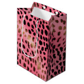 Rosa schwarzer Leopard Abstrakt Mittlere Geschenktüte (Vorderseite Schrägansicht)