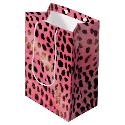 Rosa schwarzer Leopard Abstrakt Mittlere Geschenktüte (Vorderseite Schrägansicht)