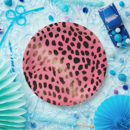 Rosa schwarzer Leopard Abstrakt Pappteller (Party)