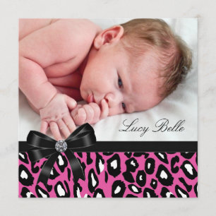 Rosa schwarzer Leopard Baby Mädchen Foto Geburt Ankündigung