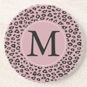 Rosa schwarzer Leopard Print Monogram Getränkeuntersetzer