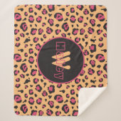 Rosa schwarzer Leopard Print Monogram Sherpadecke (Vorderseite)