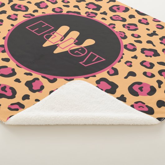 Rosa schwarzer Leopard Print Monogram Sherpadecke (3/4)
