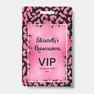 Rosa schwarzer Leopard Quinceañera-Einladung VIP-P Ausweis