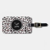 Rosa schwarzer Leopard-Tierdruck mit Monogramm Gepäckanhänger (Vorderseite horizontal)