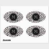 Rosa Schwarzer Leopard-Tierdruck mit Monogramm Ovaler Aufkleber (Blatt)